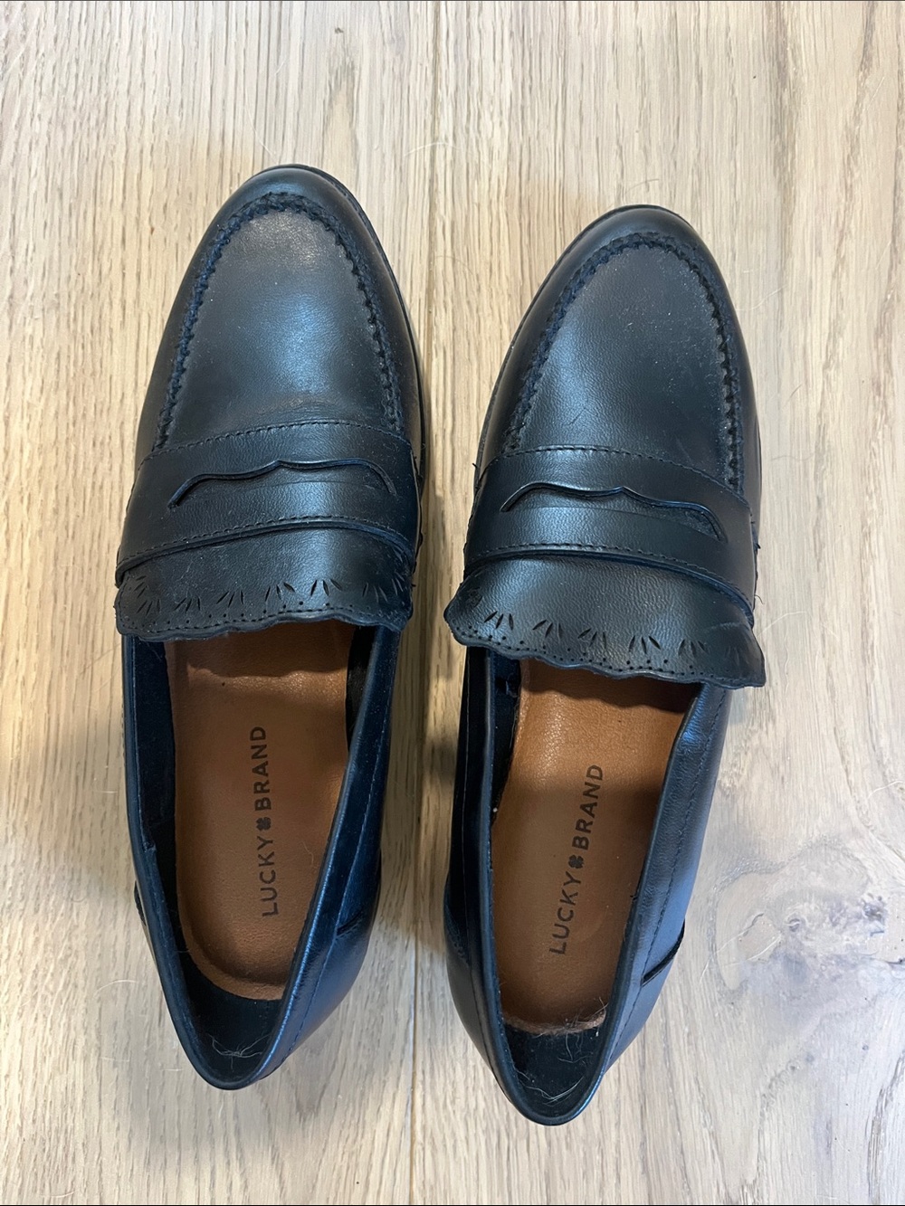 Never Worn - Lucky Brand Black Leather Fringe Penny Loafers
